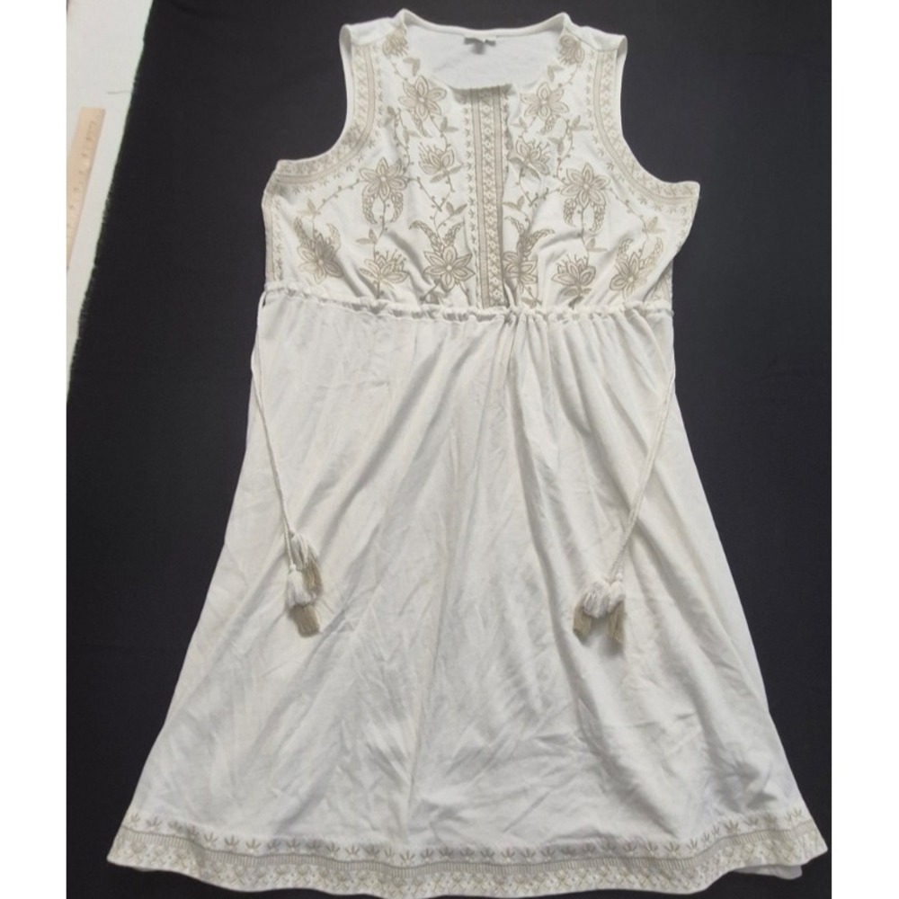 J Jill white sleeveless embroidered tassel tie waist babydoll dress 2XL boho - Picture 1 of 16